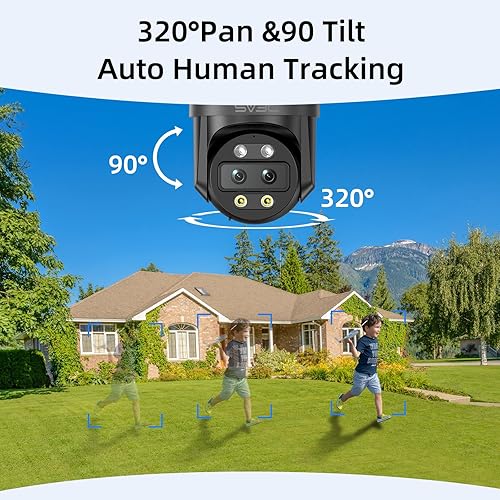 Miniatura 4 de SV3C Cámara de seguridad WiFi PTZ de doble lente 4K para exteriores, cámara IP ONVIF de seguimiento automático de doble banda, visión nocturna a