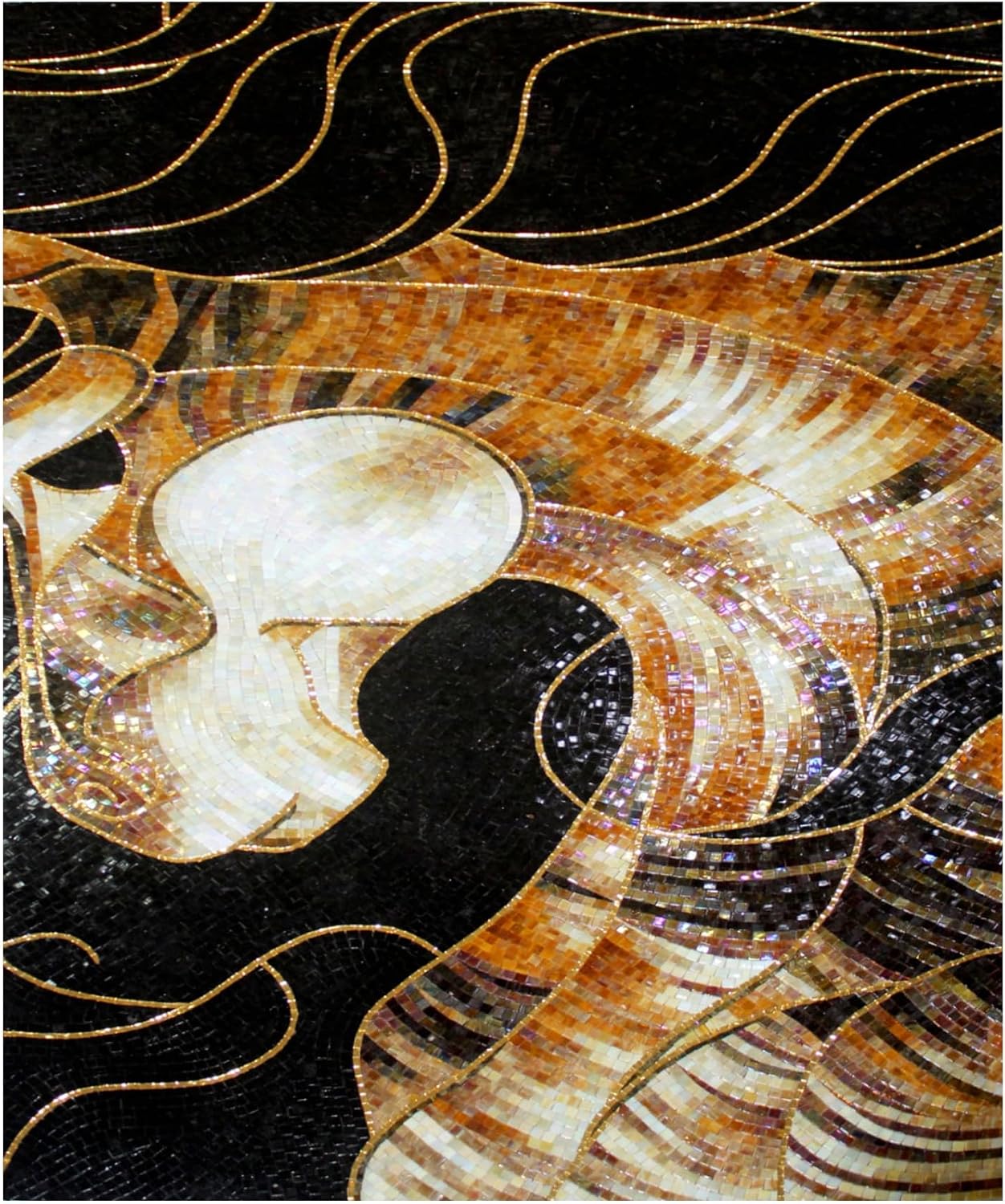 Gold Phantasm Glass Mosaic Wall Art, Handmade Abstract Tile Mosaic Mural, Hand-Cut Contemporary Glass Tile Artwork for Interior Wall Décor