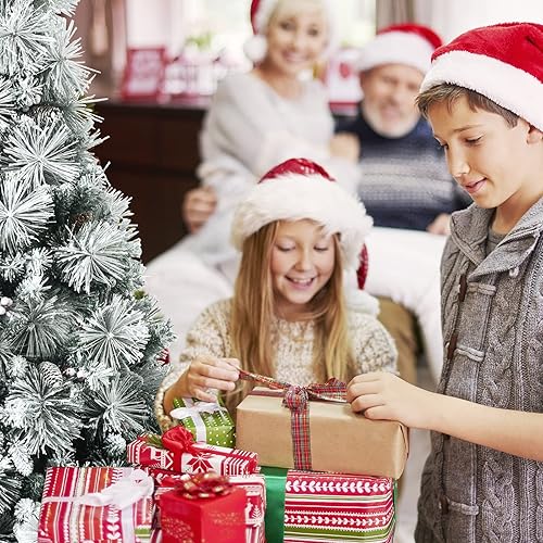 Miniatura 3 de COSTWAY Puntas de purpurina para árbol de Navidad flocadas de 8 pies con cono de pino y bayas rojas