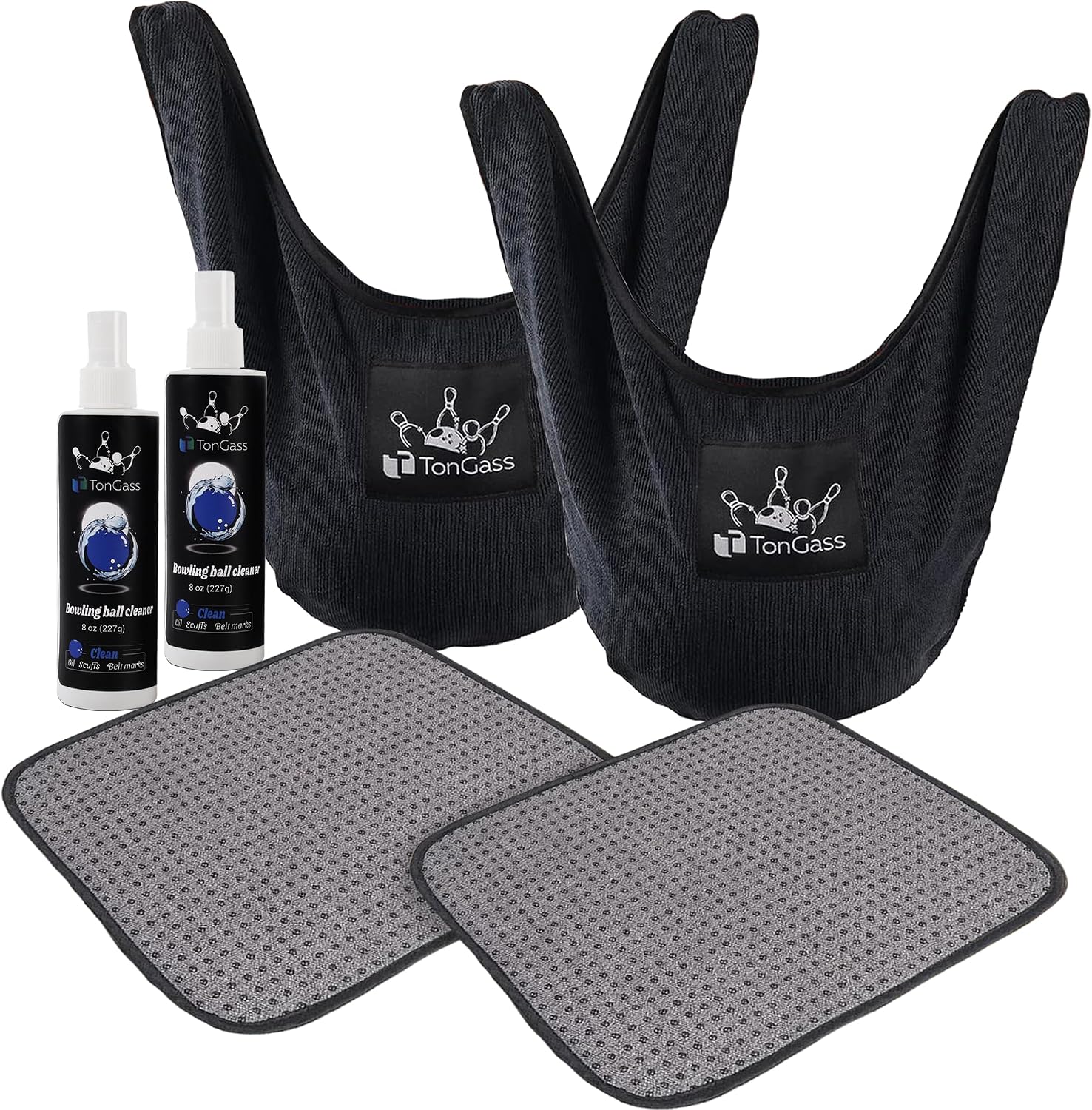TonGass Combo Pack Bowling Ball Cleaner Spray Kit, 10"x8" Bowling Ball Towel with Easy-Grip Dots, Bowlings Polisher Bag for Storage, Portable Bowlings Cleaner Set - Oil Scuff Mark Cleaners