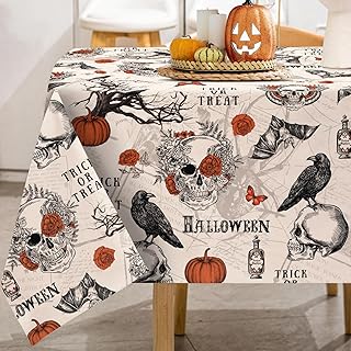 AnyDesign Vintage Halloween Tablecloth Retro Gothic Skull Bat Pumpkin Fa...