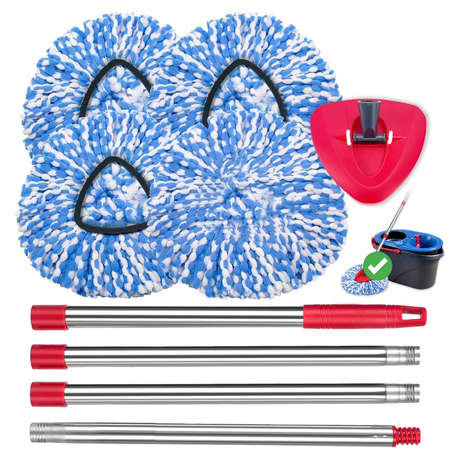 4 Pack Spin Mop Replacement Heads Compatible for O Ceda RinseClean 2 Tank System, Microfiber Mop Refills,Deep Cleaning, with 4.33in Core Base and