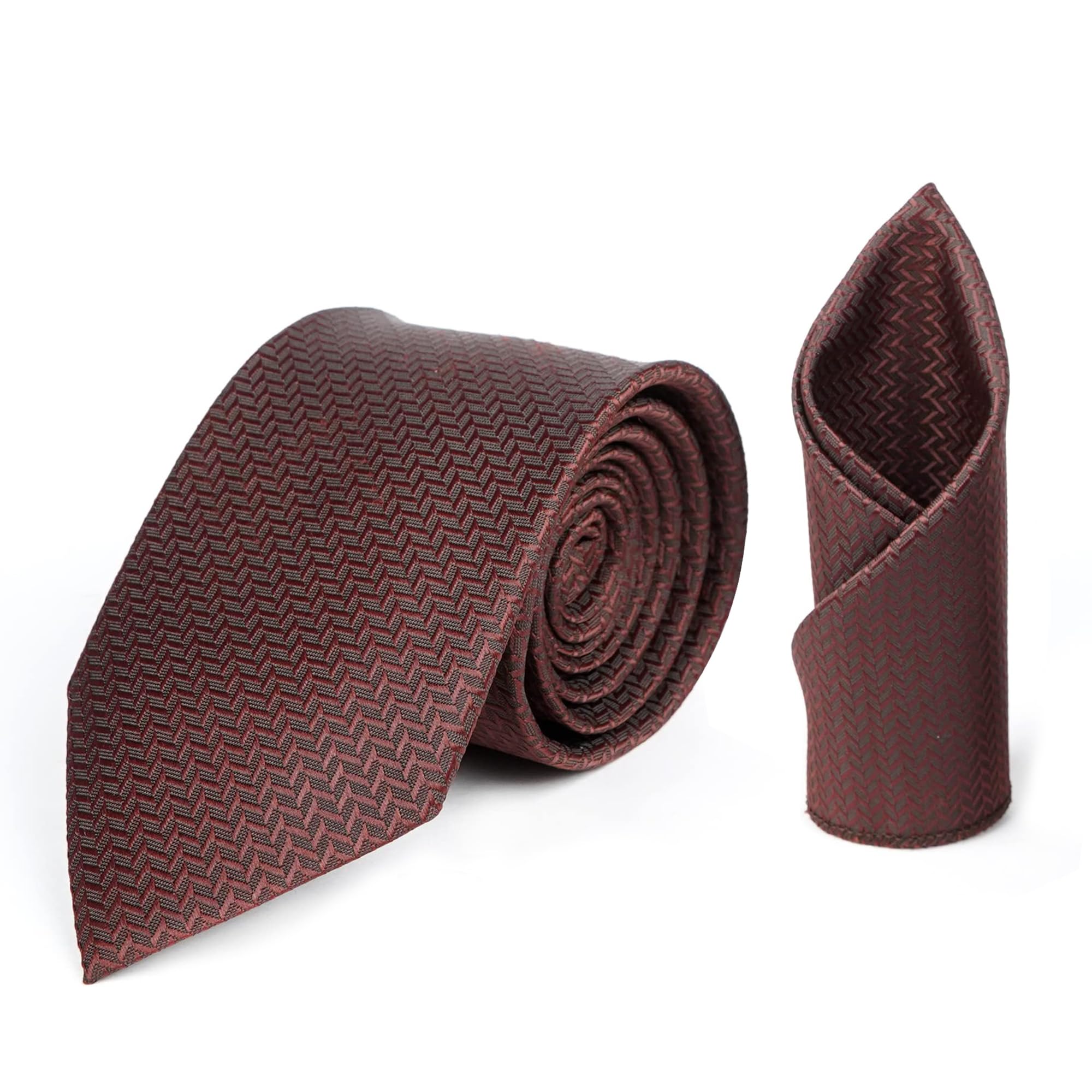calixto Mens Micro,y Smooth Fabric Criss Cross Design Neck Tie & Pocket Square With Leatherite Gift Box-picture-1