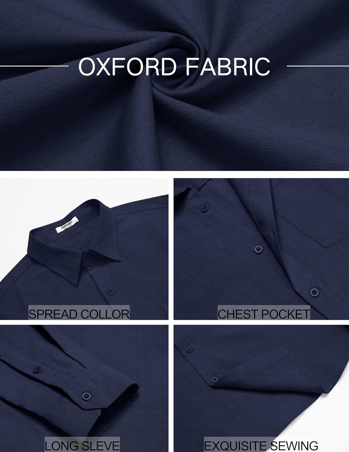COOFANDY Mens Oxford Shirt Long Sleeve Casual Button Down Shirts Soild Dress Shirts with Pocket - Image 5