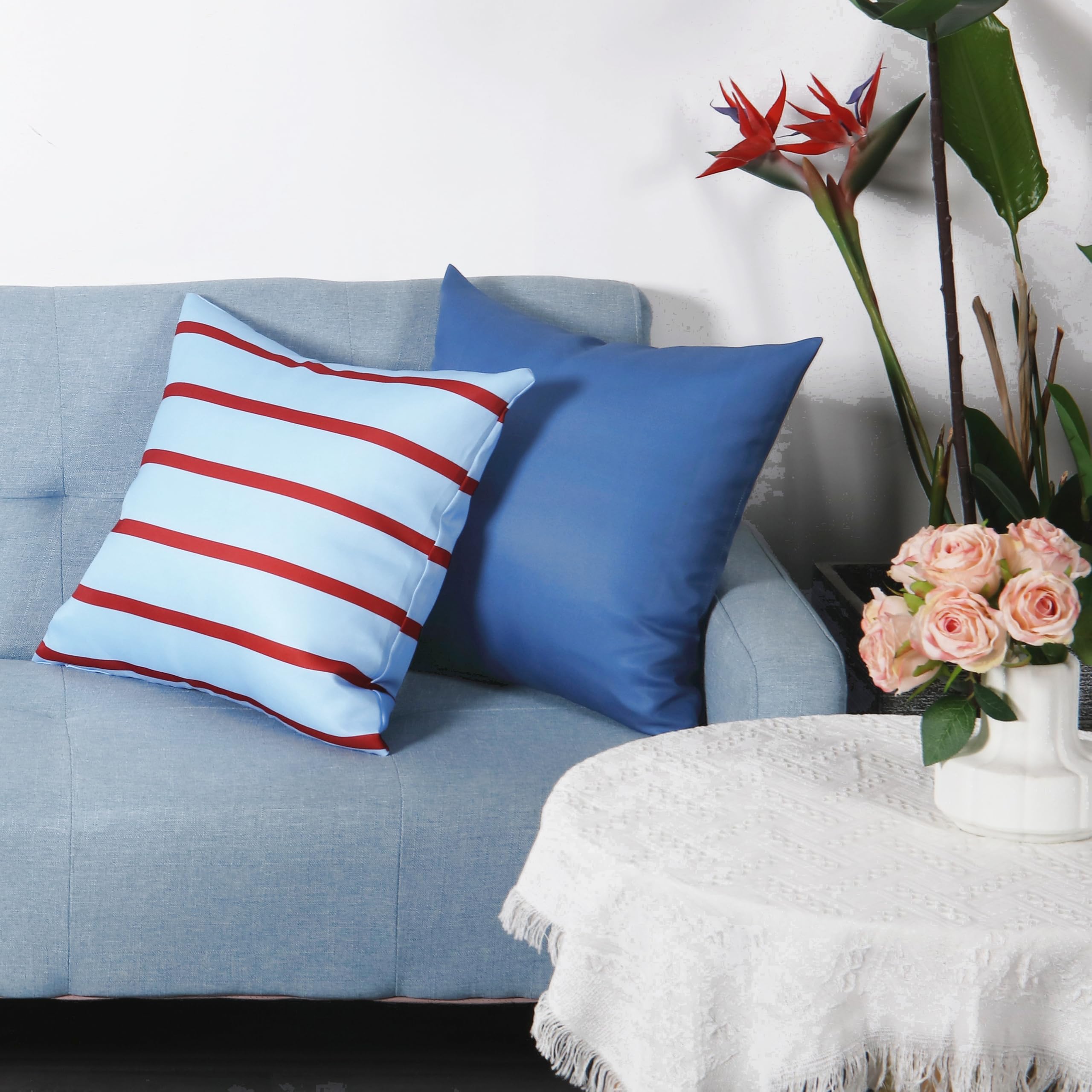 WHATWEARS 18" x 18" Throw Pillows, Outdoor Waterproof Pillows with Inserts, Square Decorative Pillows for Patio Furniture Garden Couch Sofa Home(Navy