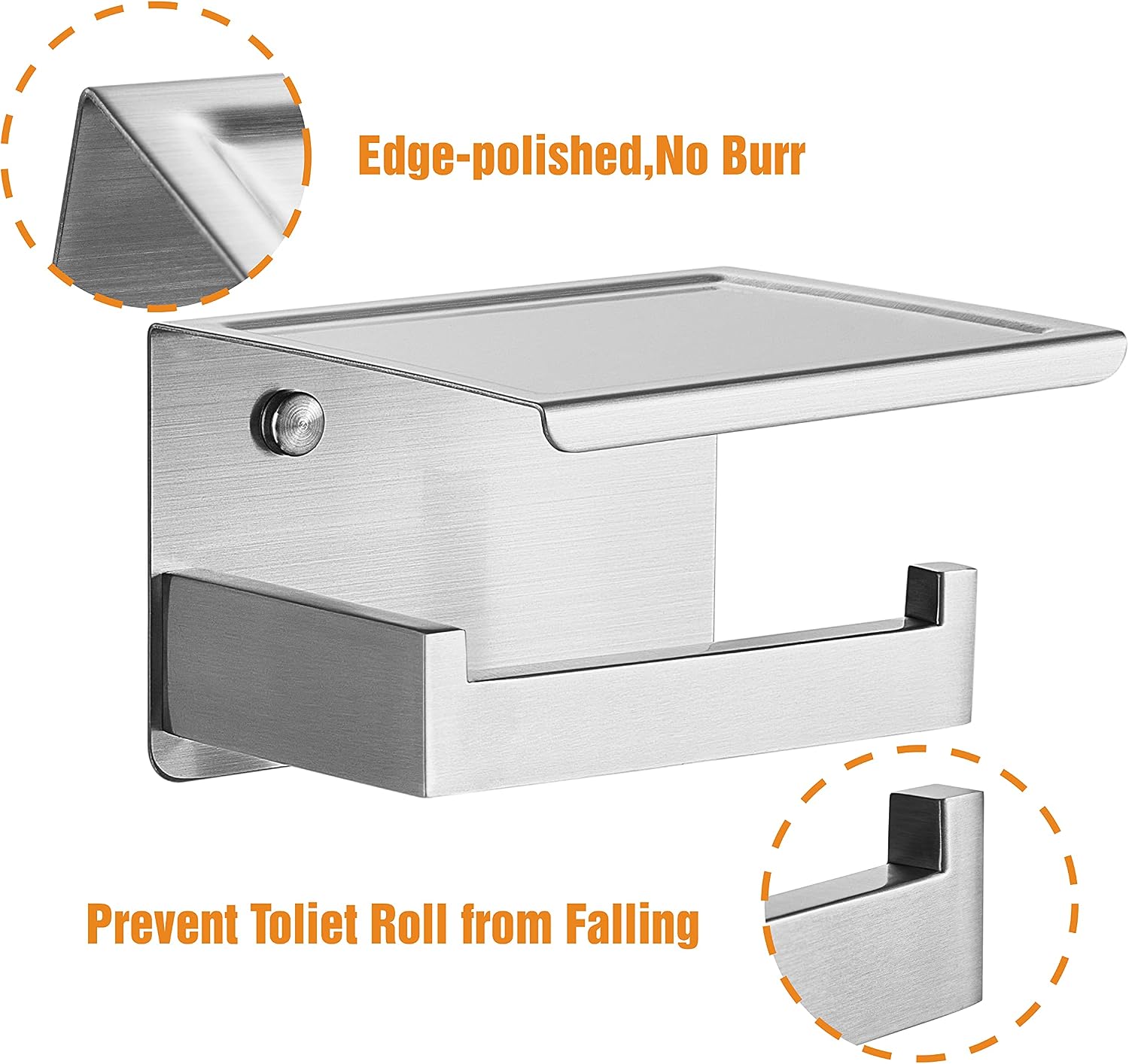 HITSLAM Brushed Nickel Toilet Roll Holder with Phone Shelf - Image 4