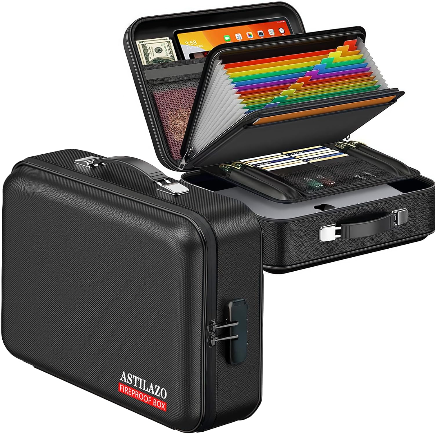 Fireproof Document Box with Lock, Hard Shell Wills File Organizer Briefcase Waterproof Portable Fire Safe Storage Bag for Important Documents,Laptop, Papers, Passports at Home,Business
