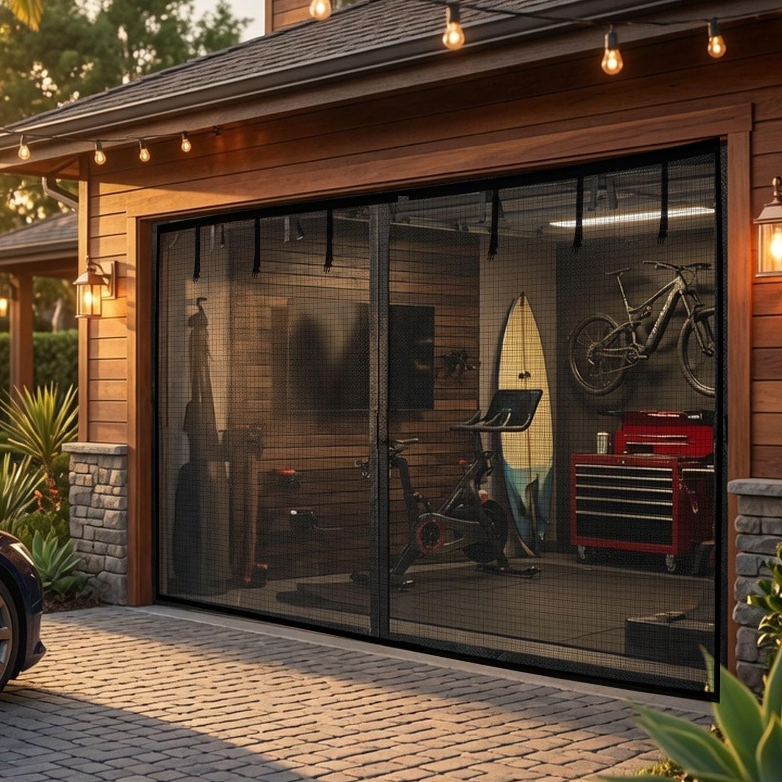 Nrqcjm Black Magnetic Fly Screen Door For Garage, Heavy Duty Fiberglass Retractable Mesh Curtain With Roll Up Straps For Patio Garden Workshop, Hands Free Self-Sealing(,260X200cm)