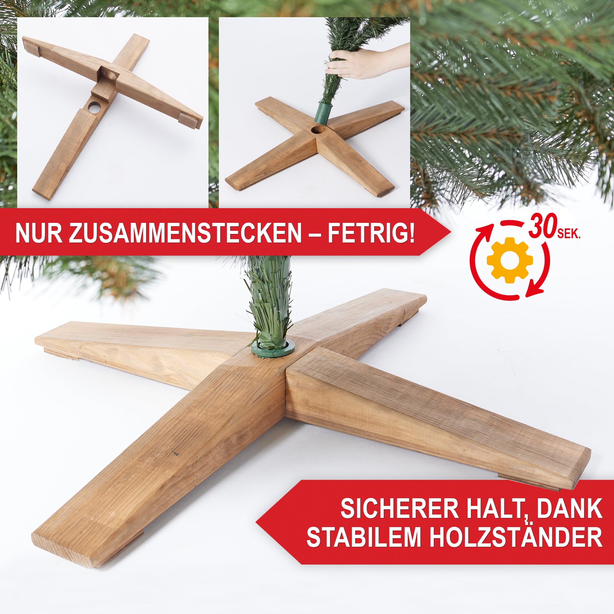 Wolkenland Künstlicher Weihnachtsbaum 180 cm – mit Tasche & Holzständer | Mit Aufbewahrungstasche, Holzständer und dicht bestückten Zweigen – künstlicher Tannenbaum für Weihnachten