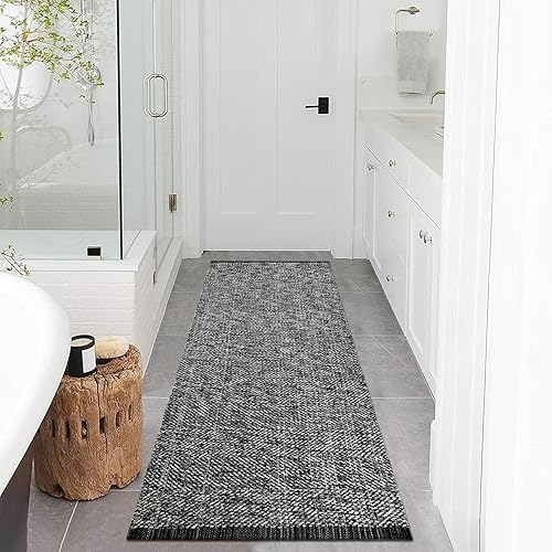 Miniatura 6 de LEEVAN Alfombra de pasillo lavable de 2 x 6 pies - Alfombra reversible negra para pasillo, alfombra reversible para entrada, alfombra boho de