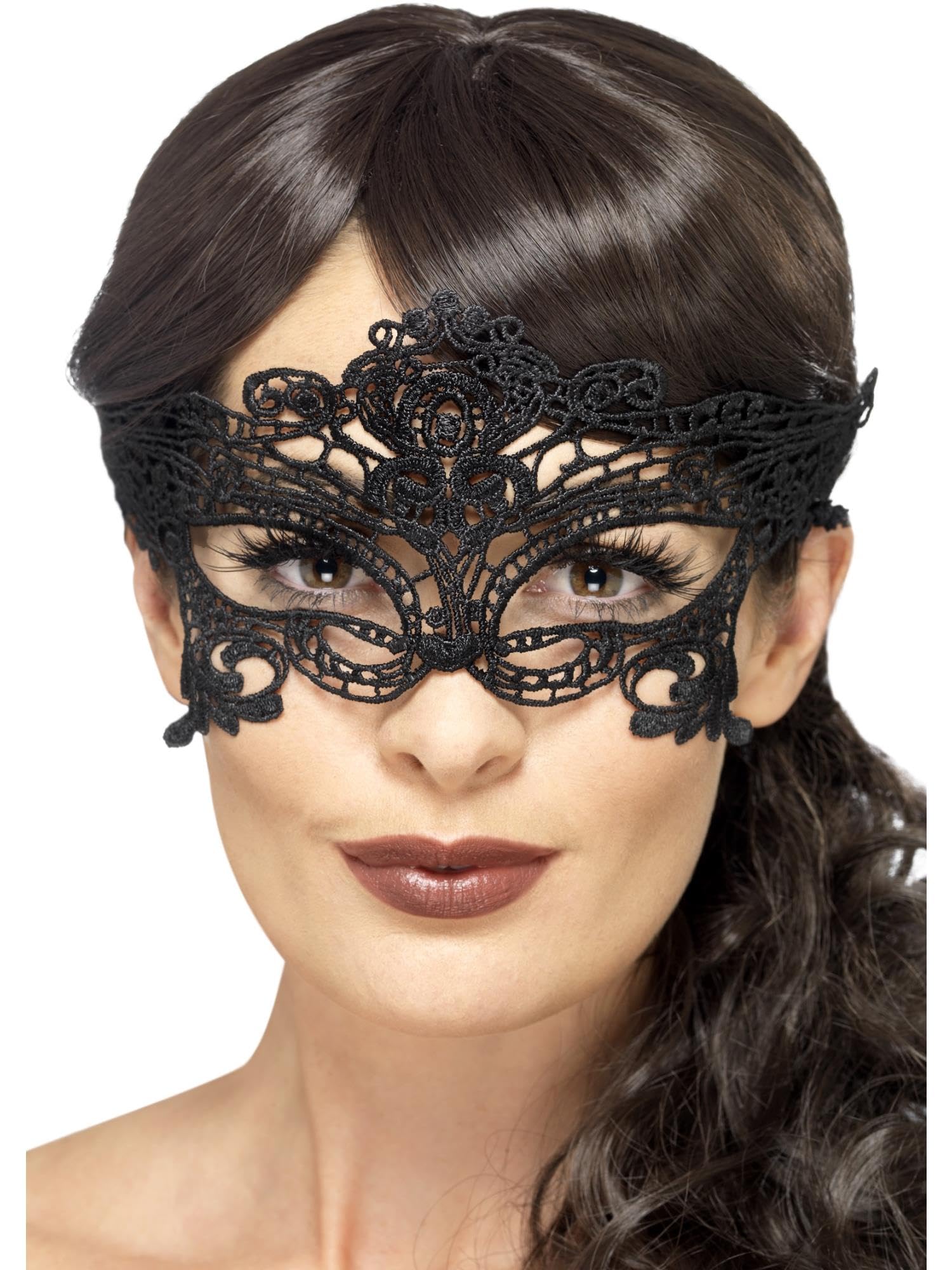 Smiffys Embroidered Lace Filigree Heart Eyemask, Black , Eyemasks Fancy Dress, Adult Dress Up Eye masks