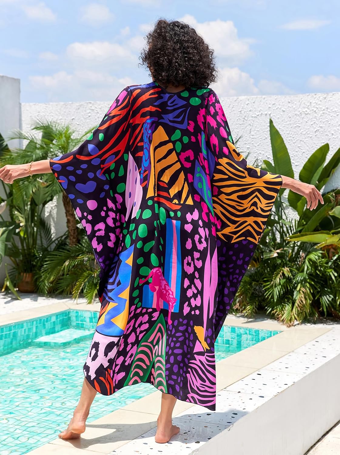 Plus Size Kaftan Dresses for Women Loose Batwing Sleeve Bathing Suit Cover Up Lightweight Loungewear - Image 5