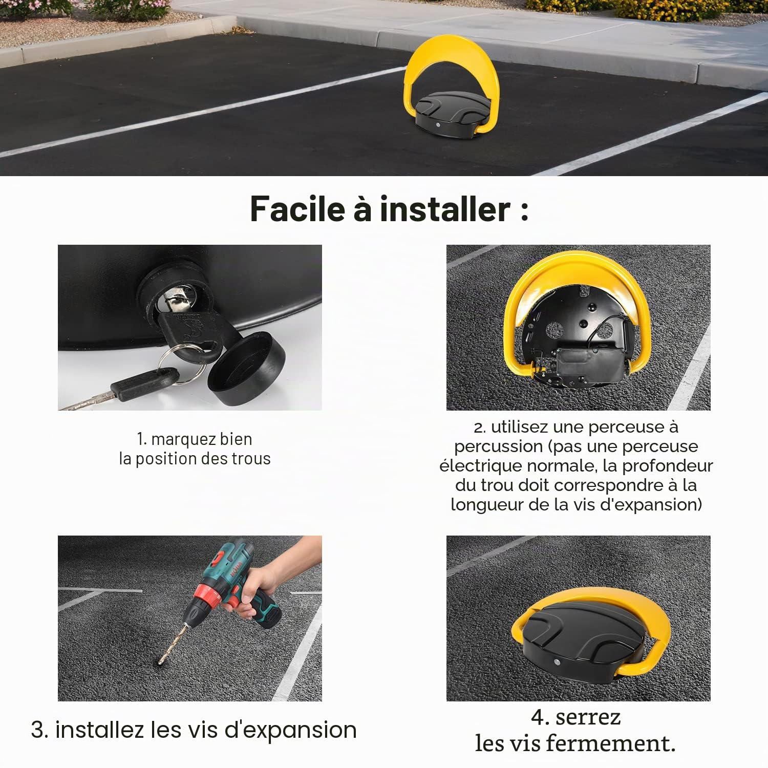 Barrière de parking avec télécommande, surveillance de parking automatique avec fonctions d'alarme, poteau de parking télécommandé anti-collision 180°, poteau rabattable, verrouillage