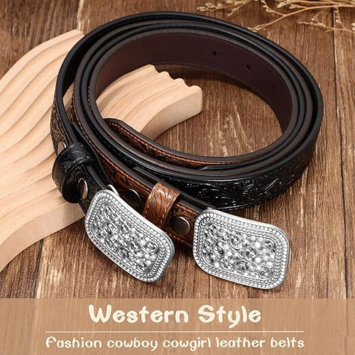 Miniatura 7 de XZQTIVE Cinturones de cuero genuino para niños y niñas, cinturones de vaquero occidental, cinturones de cuero con grabado