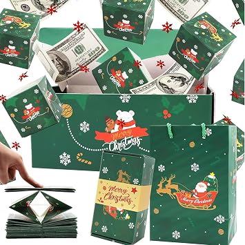 Neioaas Surprise Gift Boxes-Surprise Pop Up Gift Box for Money and Christmas,Unique Christmas Folding Exploding Red Envelope Gift Box,Surprise Jumping Boxes for Gifts 12 Bouncing Boxes,Green