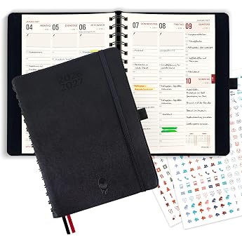 colortouch 2025 2026 A5 Diary Weekly Planner with Soft Cover Ring Binder in German 3 0Minute Intervals 2 Sticker Sets d