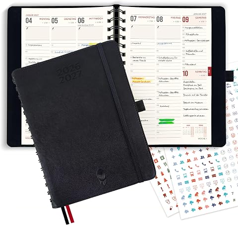 colortouch Terminplaner 2026 2027, Kalender A5, Wochenplaner mit Softcover, Terminkalender Ringbuch auf Deutsch, 30 Minuten-Intervalle Planer, 2 Aukfleber Set, Buchkalender 14 Monate (Juli 26-Aug 27)