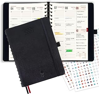 colortouch Terminplaner 2026 2027, Kalender A5, Wochenplaner mit Softcover, Terminkalender Ringbuch auf Deutsch, 30 Minuten-Intervalle Planer, 2 Aukfleber Set, Buchkalender 14 Monate (Juli 26-Aug 27)