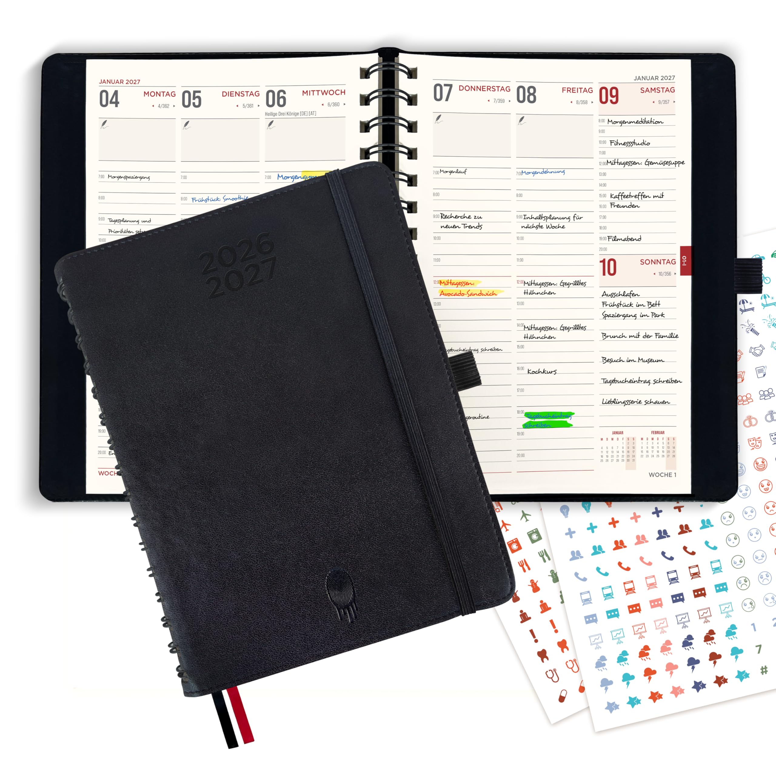 colortouch Diary 2025 2026, Calendar A5, Weekly Planner with Soft Cover, Appointment Calendar Ring Binder in German, 30 Minute Intervals Planner, 2 Nutrition Planners, Book Calendar 14 Months (July