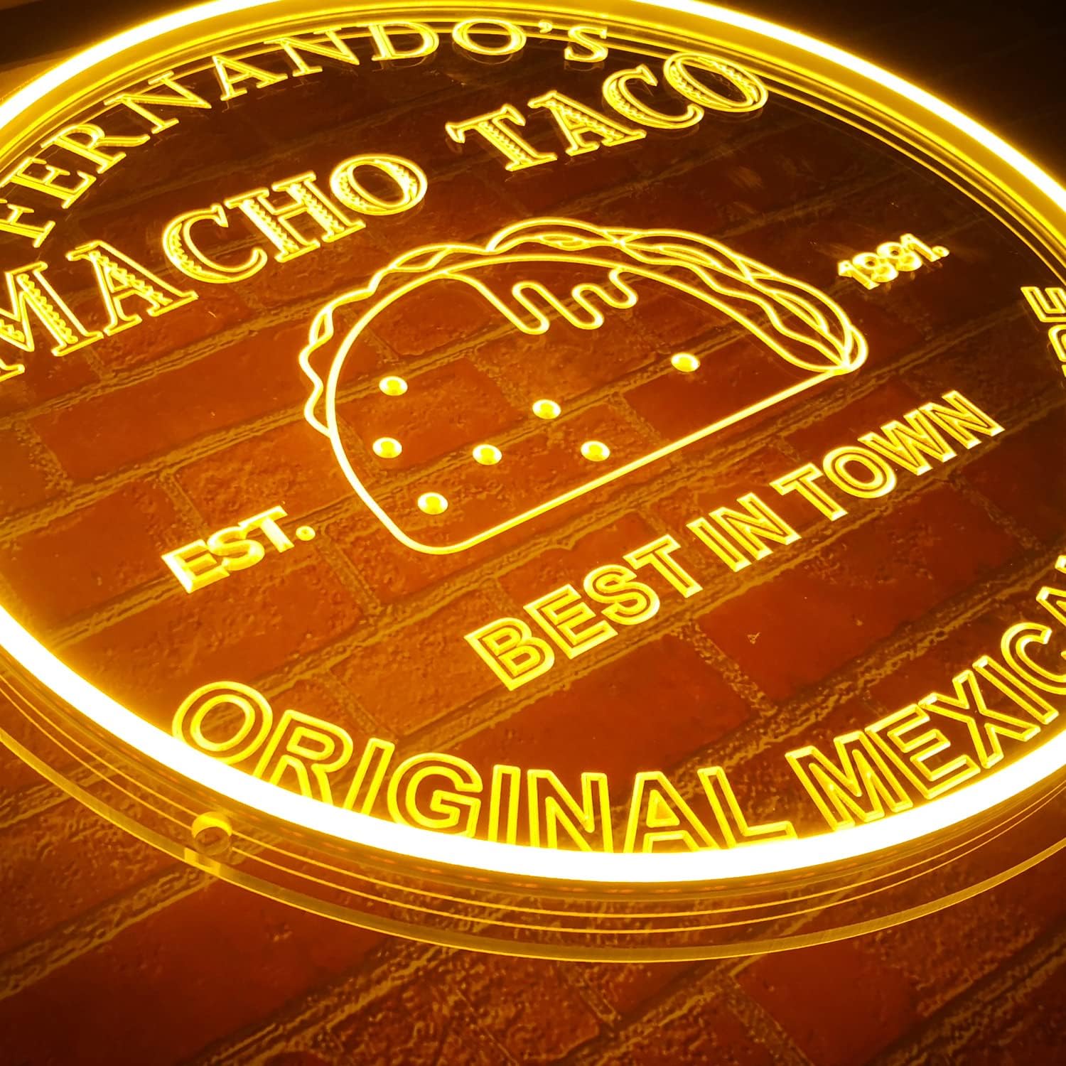 Custom Neon Taco Sign, Personalized LED Tacos Burritos Sign, Custom Neon Open for Business Display, Mexican Restaurant Shop Store Decor, Grand Opening Gift, 12" 16" 20" 24" Round