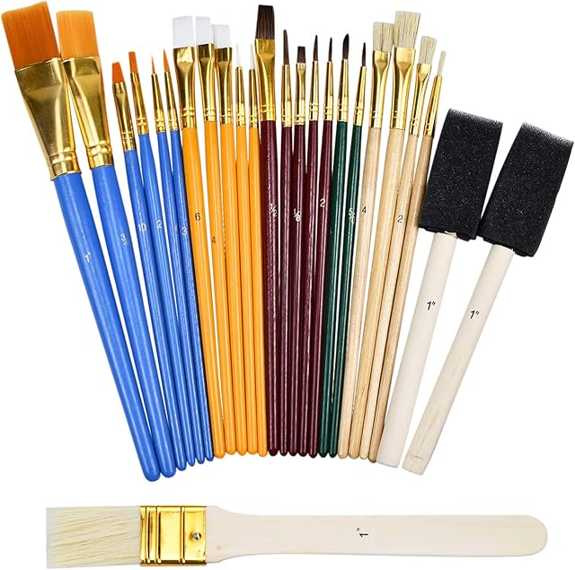 Paint Brush Set 25Pcs All Purpose Paintbrush Sets Paint Accessories with Sponge Foam Paint Brushes for Acrylic Painting,Watercolor,Oil Canvas Boards Adult Kids Artist Drawing Arts Crafts Supplies