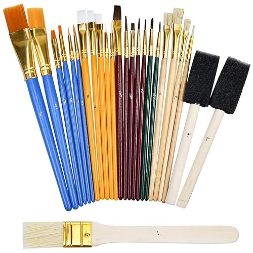 Pinselset 25 Stück Acryl Pinsel Set,Künstlerpinsel Schaumpinsel Acrylpinsel Fächerpinsel Flachpinsel Aquarellpinsel Künstler Pinselsets für Acryl,Öl,Wasserfarben Anfänger,Kinder und Gemälde Liebhaber