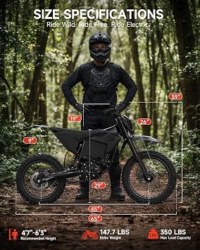 QRONGE X1 Spark Electric Dirt Bike, Electric-Bike with 60V 28.8Ah Battery, 4500 Peak Motor, 50MPH, Electric Motorcycle for Mountain Off-Road Adults Teens(M)