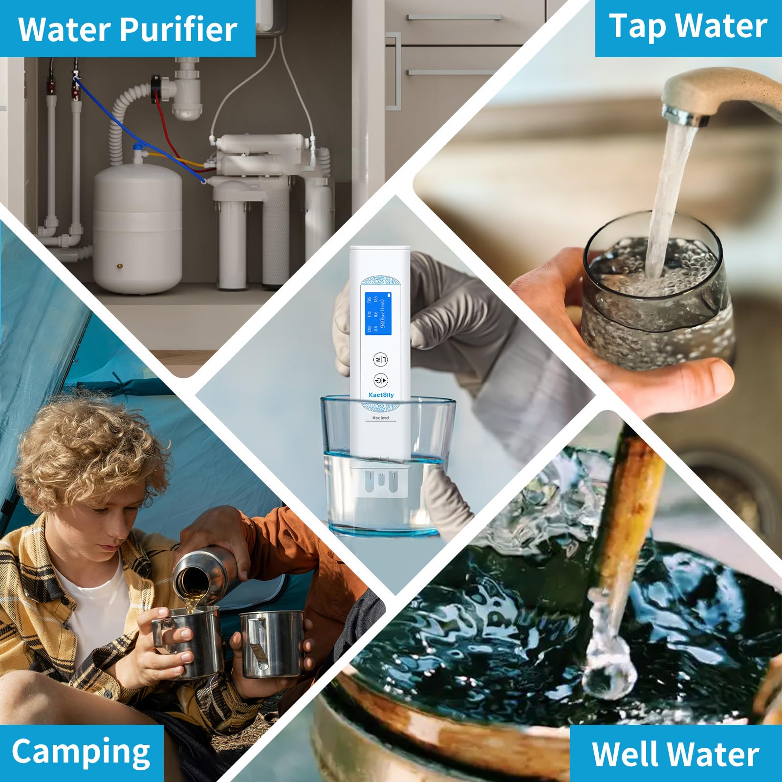 Testeur d'eau numérique 6 en 1 pour eau potable, qualité laboratoire, TOC/COD/EC/UV275/Temp/TDS Testeur d'eau numérique pour la maison, le camping-car, le camping, puits, l'eau du robinet