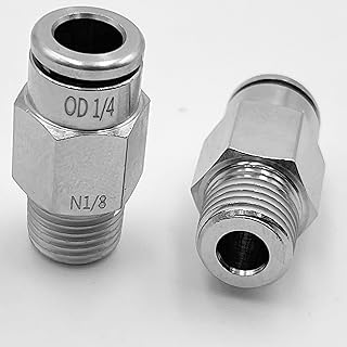 Utah Pneumatic Push-To-Connect Air Fittings1/4"Od 1/8" Npt Air Union Male Push Air Fitting Straight pneumatic fitting Nickel-Plated Brass Pneumatic Push Connect Fittings Air Line Fittings (5 Pack)