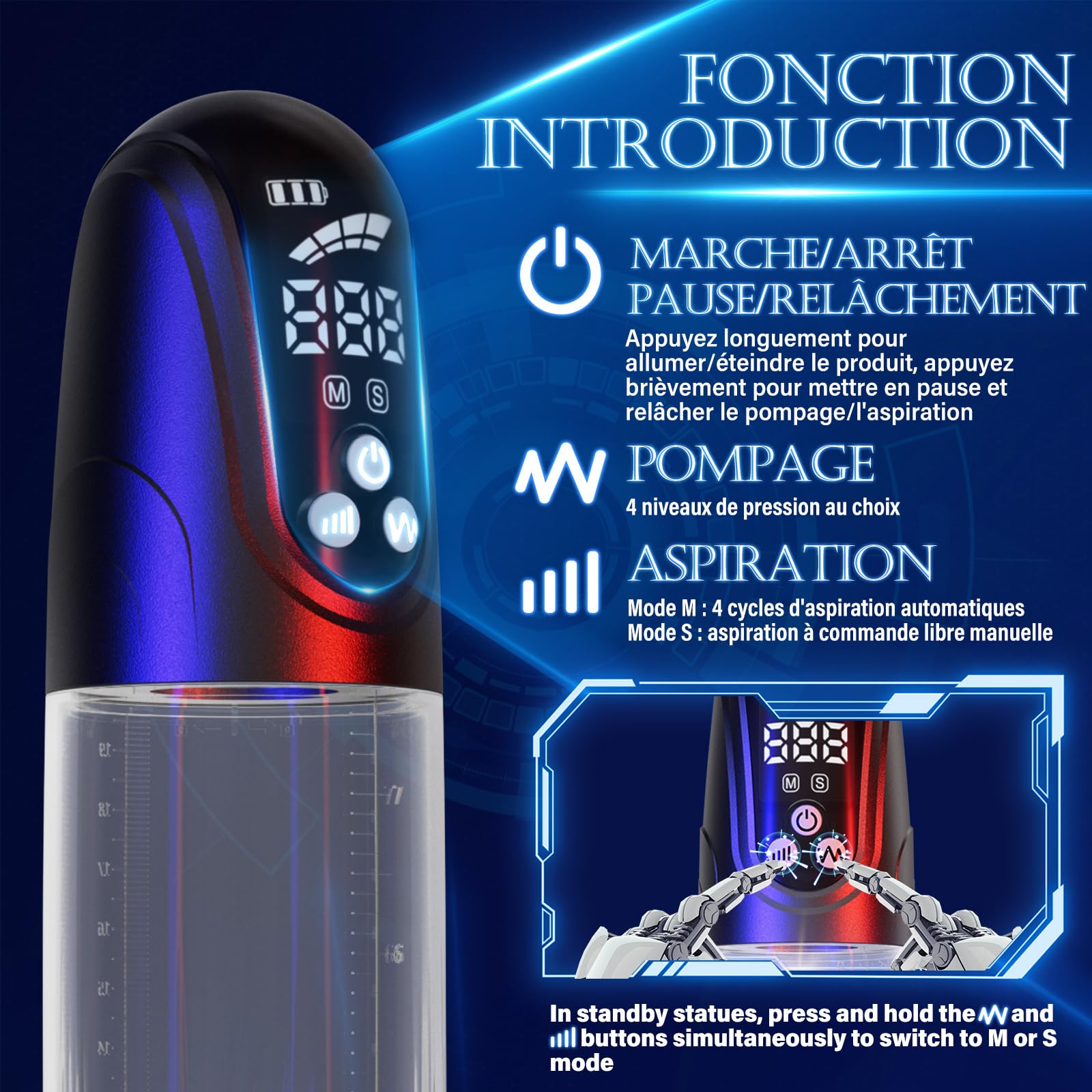 Pompe à Pénis pour Homme Sex – Pompes d'extension de pénis avec 4 pression et 4 modes de succion pour hommes le massage par aspiration, IPX7 wasserdicht Vakuum pumpe pompe pénis