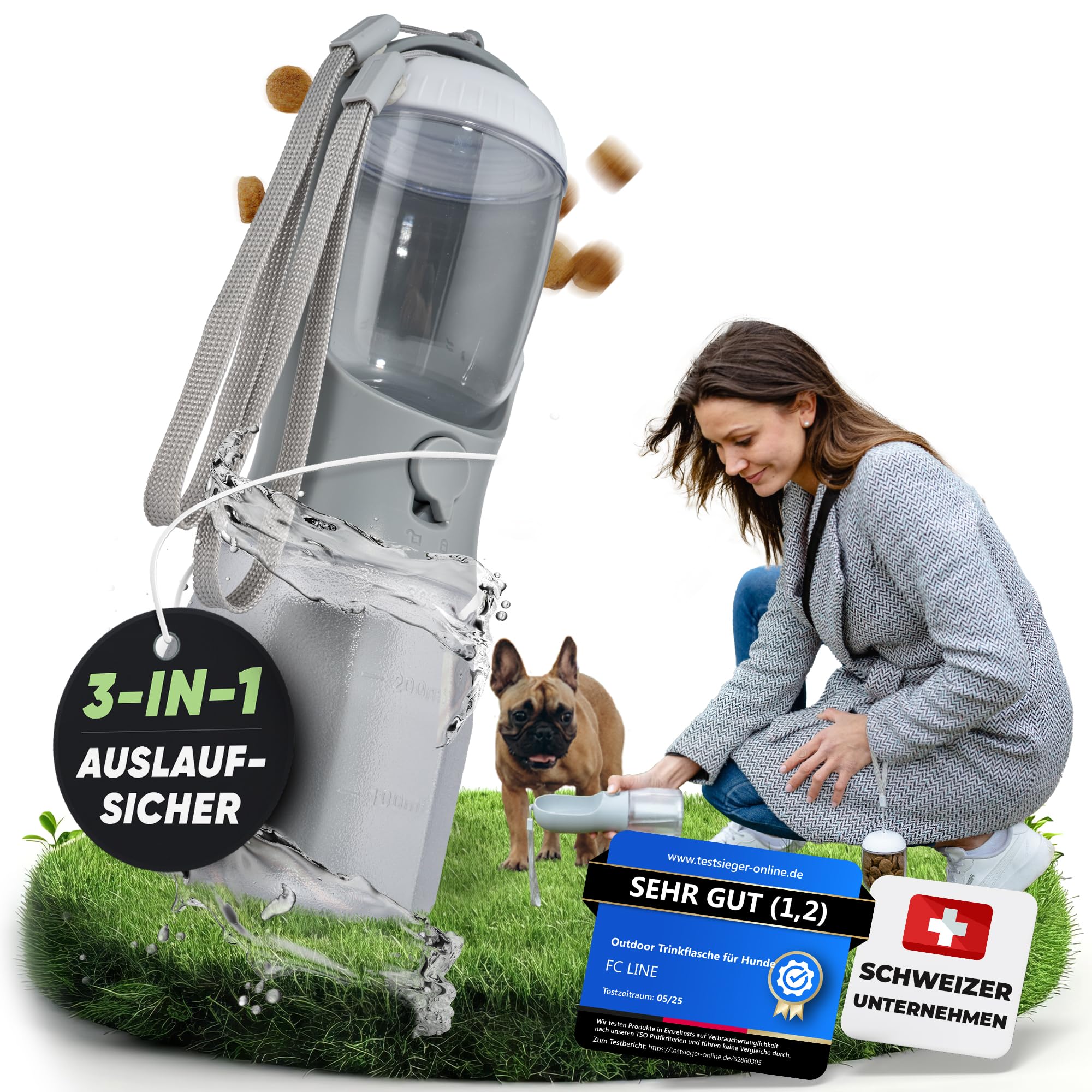 Outdoor Water Bottle for Dogs (Grey, 300 ml), gray - Image 2