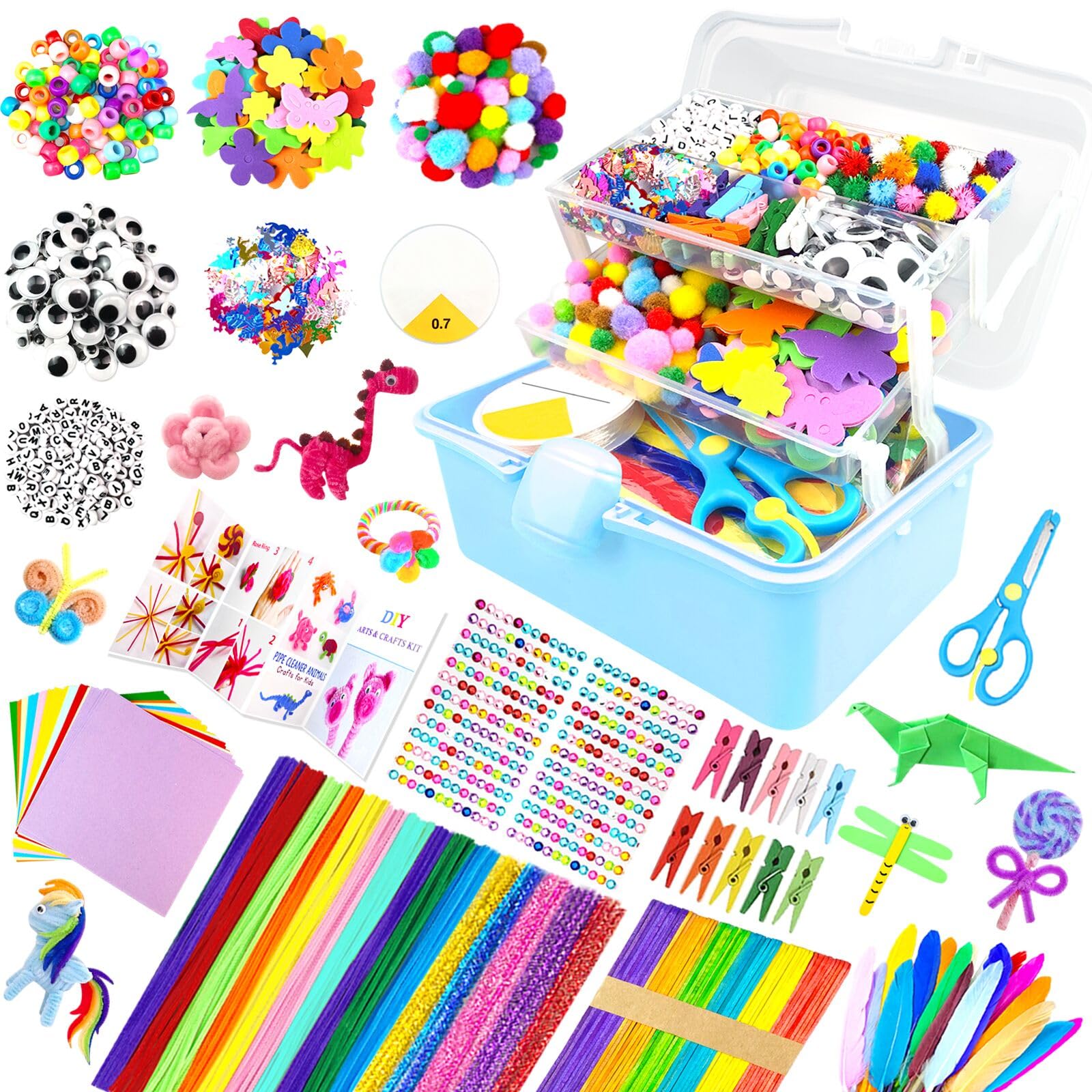 3000Pcs Craft Kits for Kids All in 1 Arts and Crafts Supplies for Kids 3-layered Craft Box with Pipe Cleaners DIY Crafting Homeschool Supply Toys Gifts for Girls & Boys Ages 4 5 6 7 8 9 10 11 12