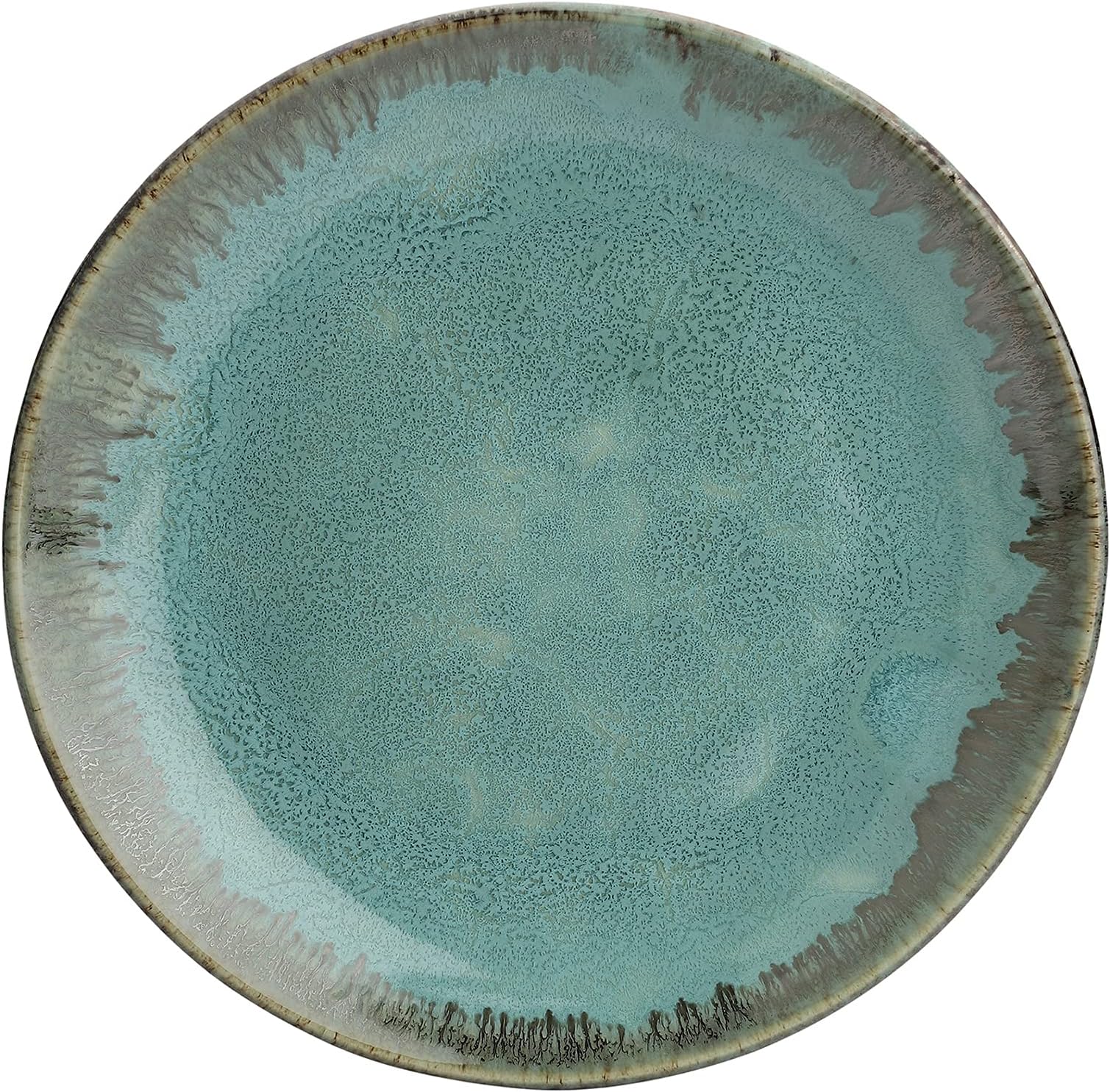Miah Décor ‘MUDGA Collection ‘Hand Glazed Stoneware/Ceramic Studio Pottery Dinner Plates (Diameter-10 inches) - Set of 2 (Green & Grey), Microwave Safe & Dishwasher Safe