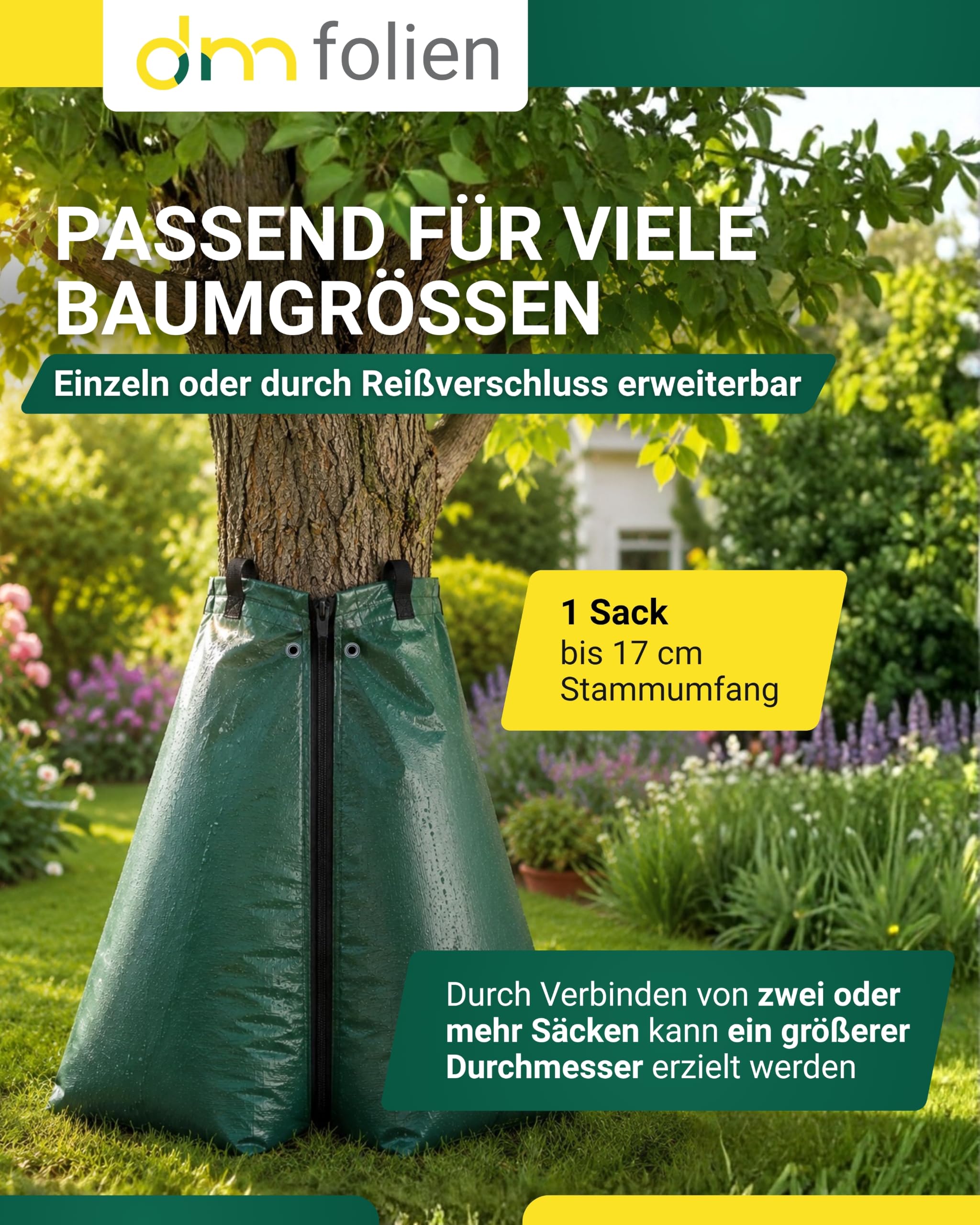 dm-Folien 5 Stück Baumbewässerungsbeutel 75 Liter I Bewässerungssack aus robustem PVC I Wassersack zur Langzeitbewässerung von Bäumen I UV-beständig bei Trockenheit & Hitze