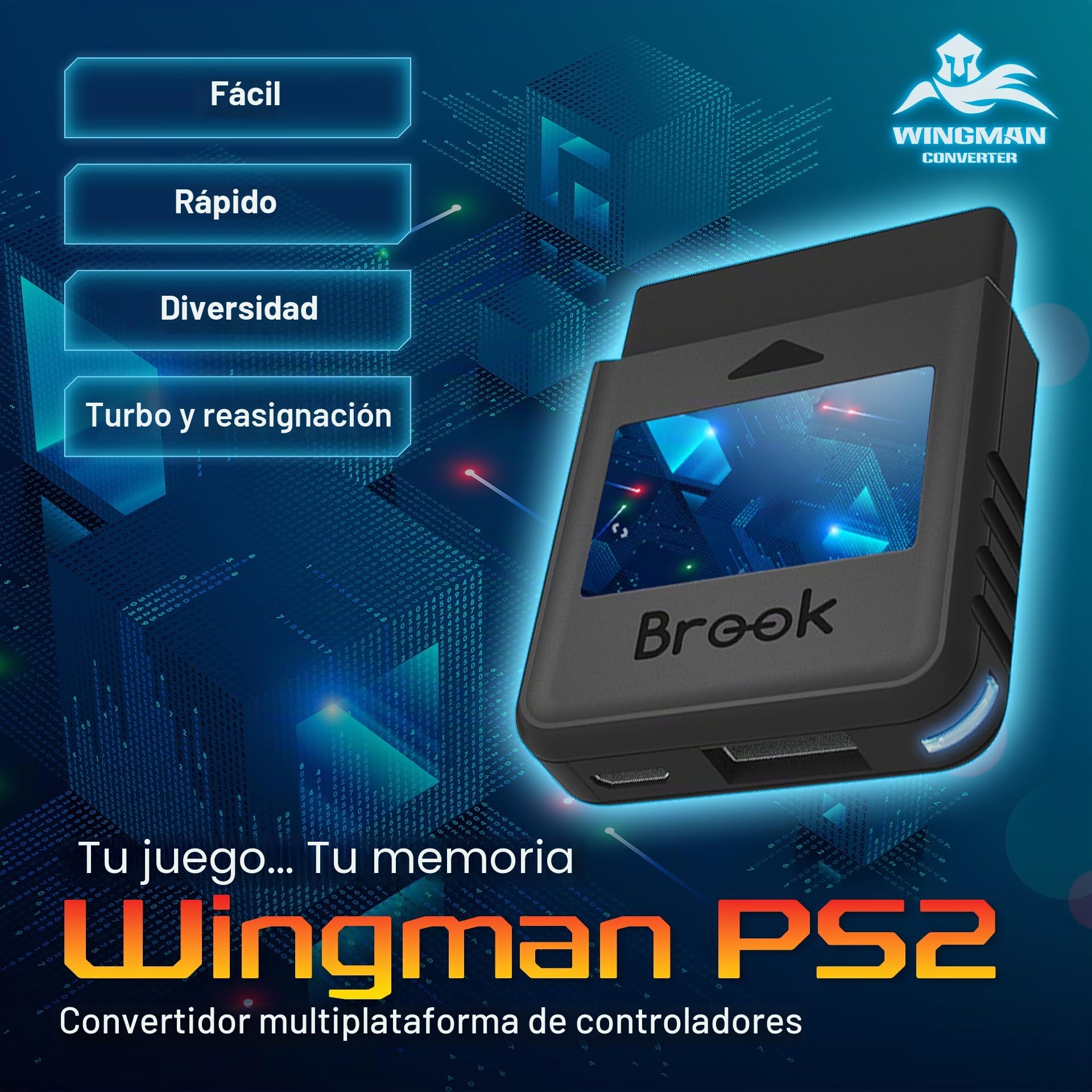 Brook Wingman PS2 Converter – Adaptador inalámbrico con Llavero para mandos Xbox 360 / Xbox Original y PC, también Compatible con PS5 / PS4 / PS3 / Switch Pro → PS2 / PS1 / PS Classic