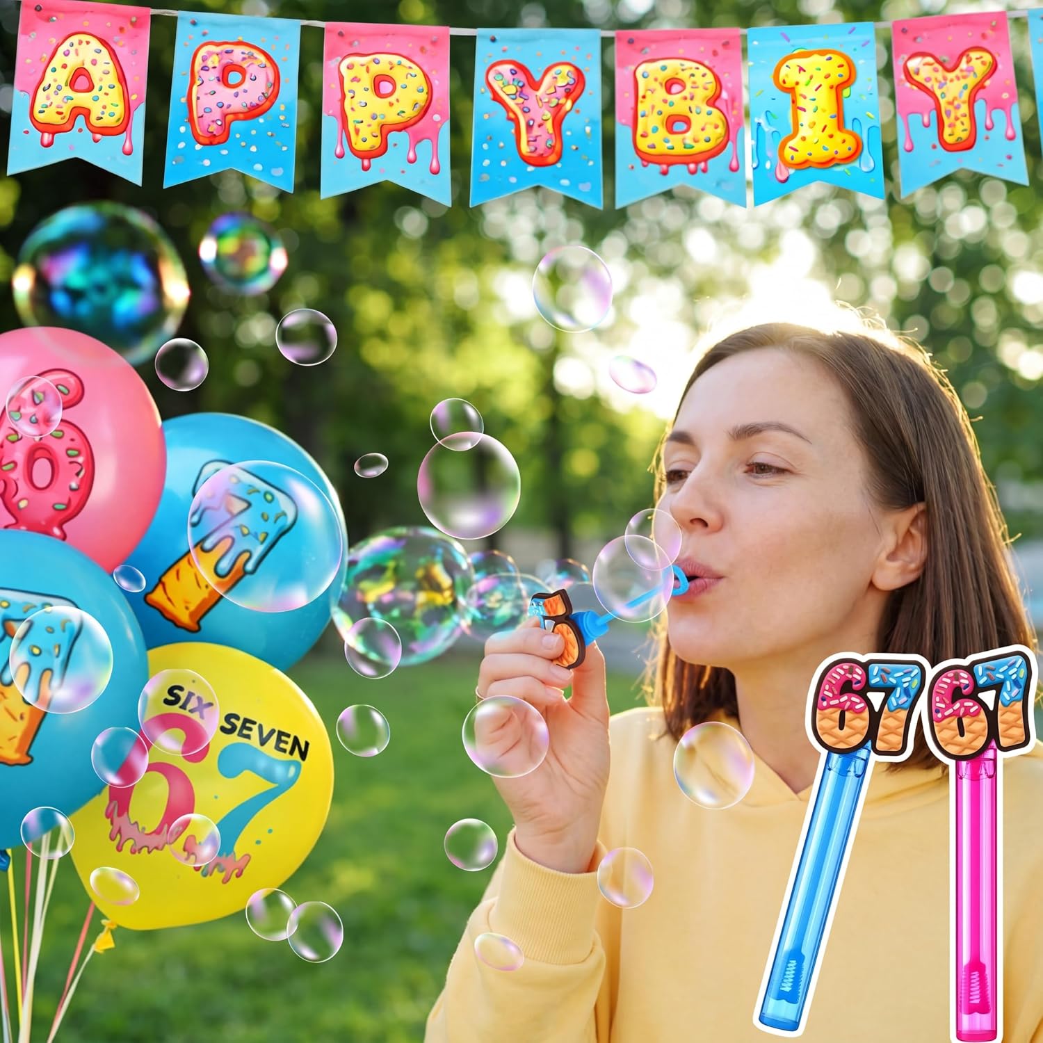 Shappy 30pcs 67 Theme Mini Bubble Wands 67 Theme Birthday Party for Guests Goodie Bag Stuffers Prizes for Small Halloween Goodie Bag Six Seven Themes Birthday Party Gifts