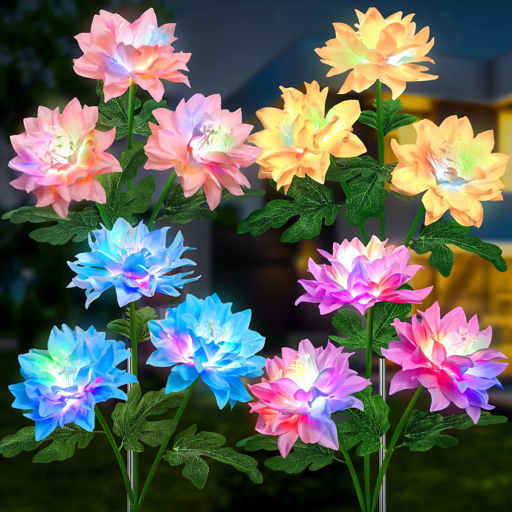 Ouddy Decor 4 Pack Upgraded Solar Flowers Outdoor Waterproof