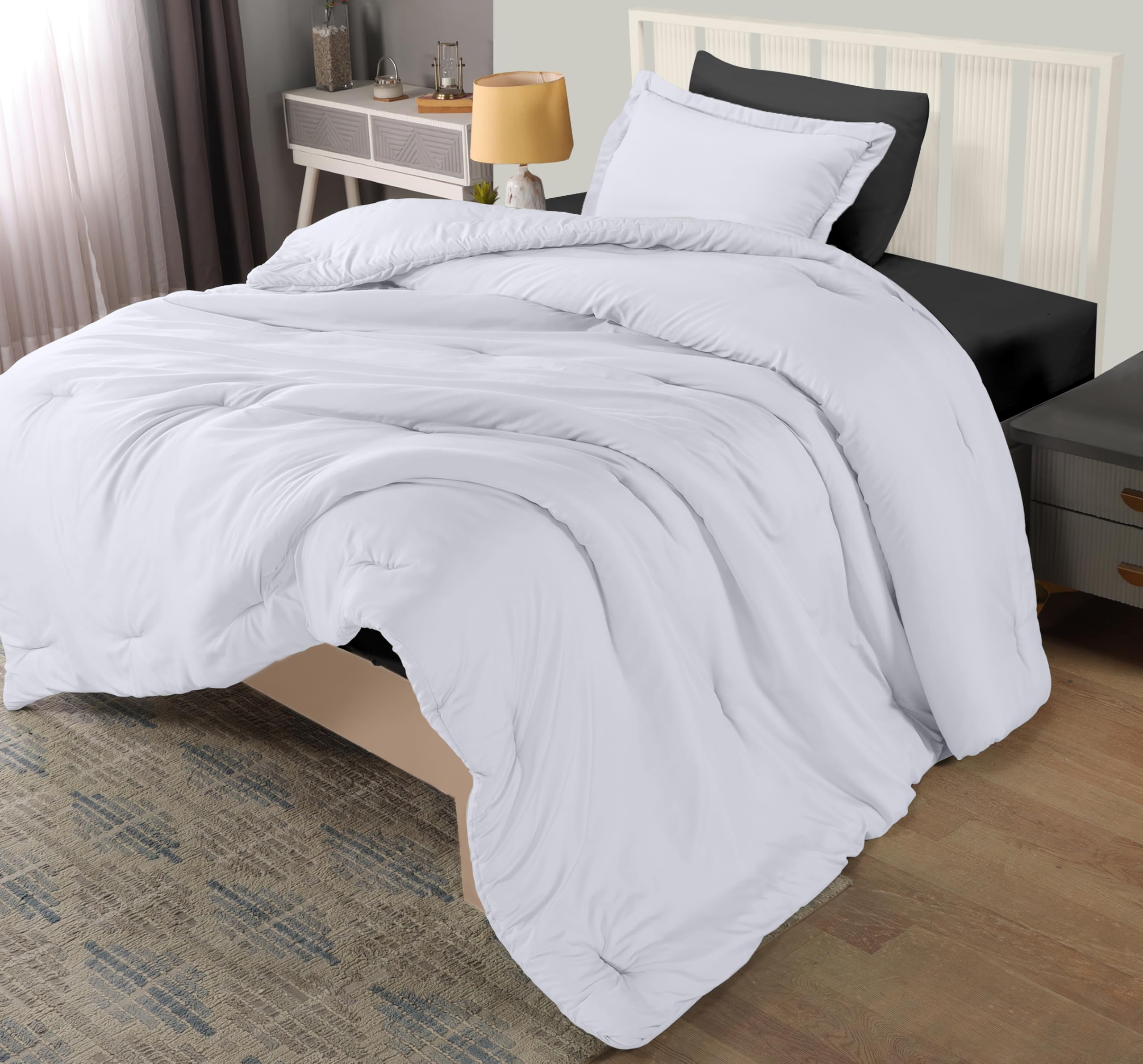 Utopia Bedding Twin Comforter Set White, Comforters Twin Size 2 Pieces Bedding Comforters Sets, Down Alternative Soft Bed Set, 1 Comforter (64 x 88 inches) 1 Pillow Sham (20 x 26 inches)