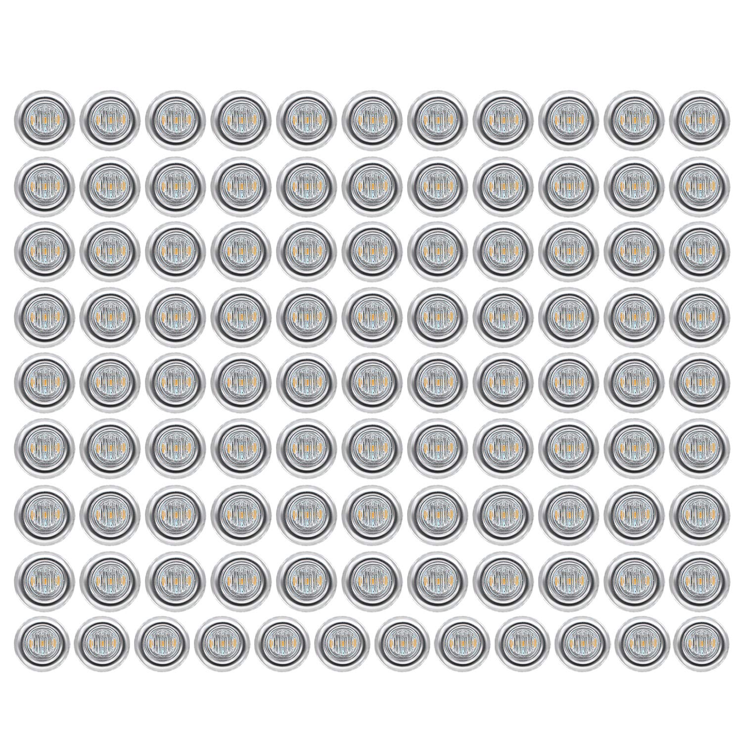 MADCATZ (Pack of 100) 3/4 Inch Round Clear Lens Amber LED 3 Diodes Side Marker Lights 2835 SMD with Chrome Bezel for Trailer Truck Tractor Boat 12V DC Shockproof 3led