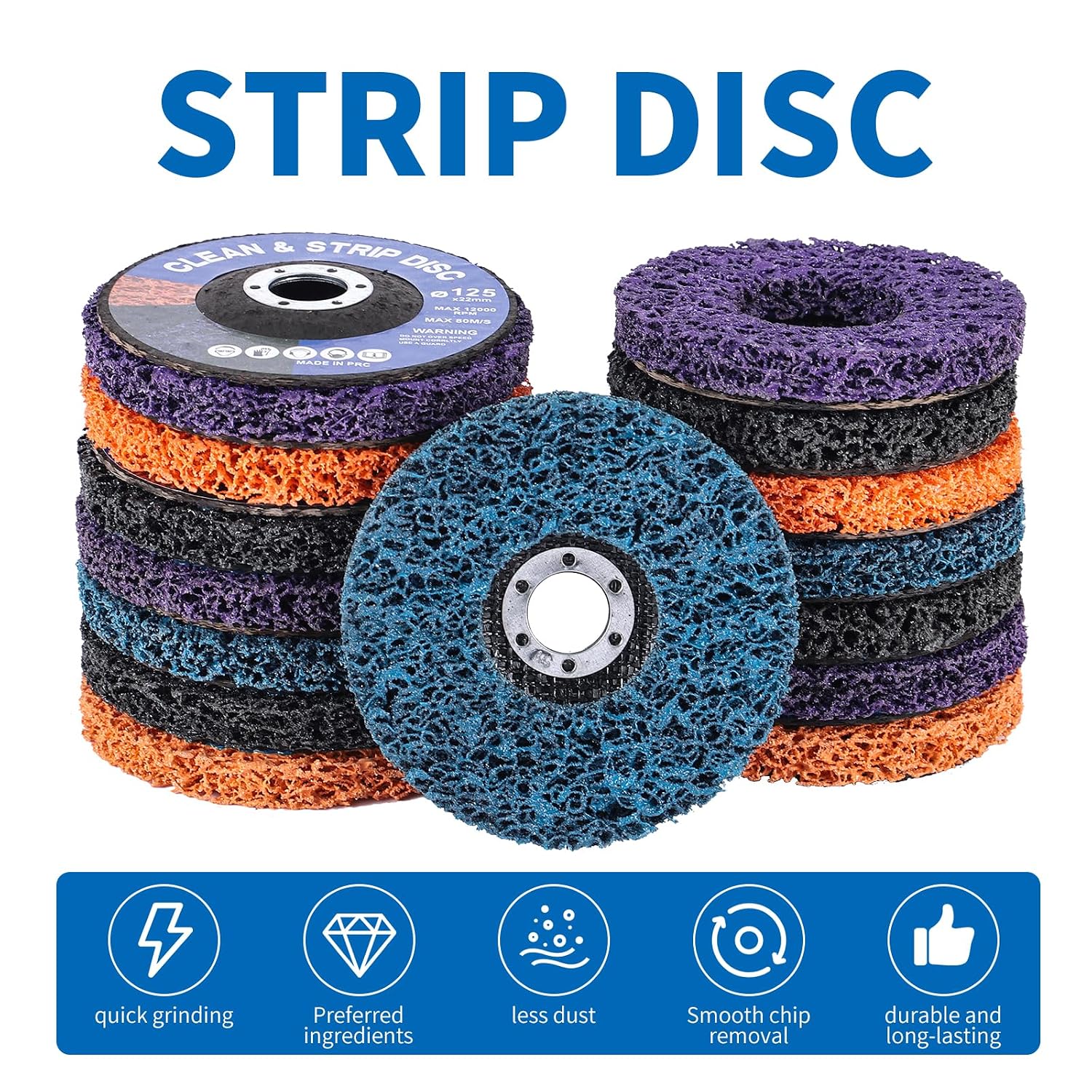 4.5 Inch Strip Discs, 4 Pack Assorted Poly Strip Wheels (Black, Blue, Purple, Orange), Angle Grinder Discs for Rust, Paint & Oxidation Removal, Abrasive Stripping Wheels for Metal, Wood & Surface Prep