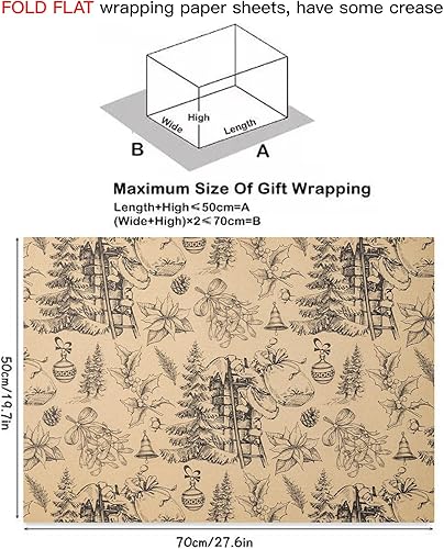 Miniatura 2 de RUSPEPA Hojas de papel kraft para envolver  Diseño de elementos rojos navideños  12 hojas plegadas  19.68 x 27.5 pulgadas