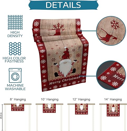 Miniatura 7 de Daleng Camino de mesa de alce de Navidad de 13 x 90 pulgadas, diseño de reno negro y rojo búfalo a cuadros retro de lino antideslizante para