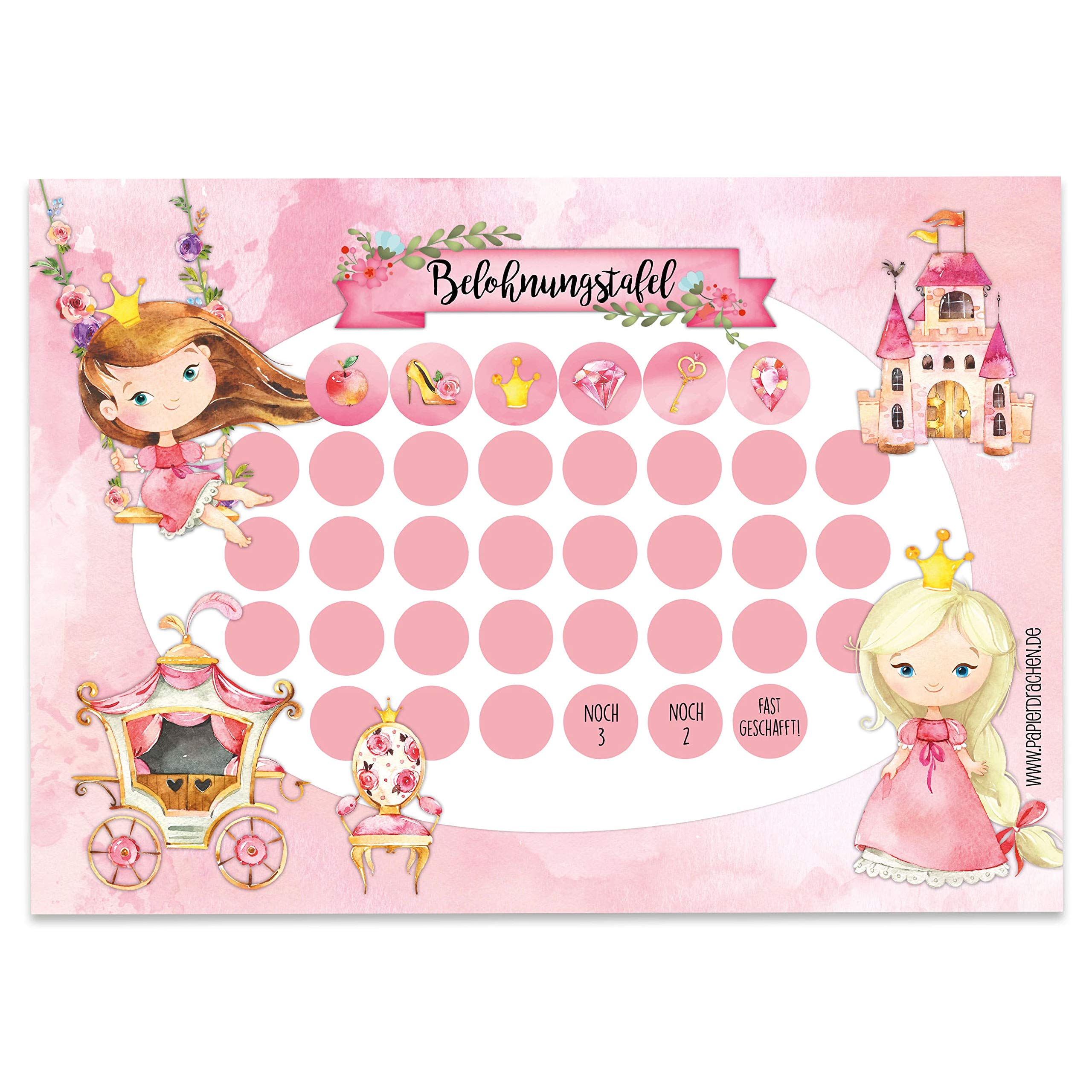 Papierdrachen Set di 10 fogli per la ricompensa per bambini, con fantastici adesivi per ragazzi e ragazze, motivo principessa, set da 19