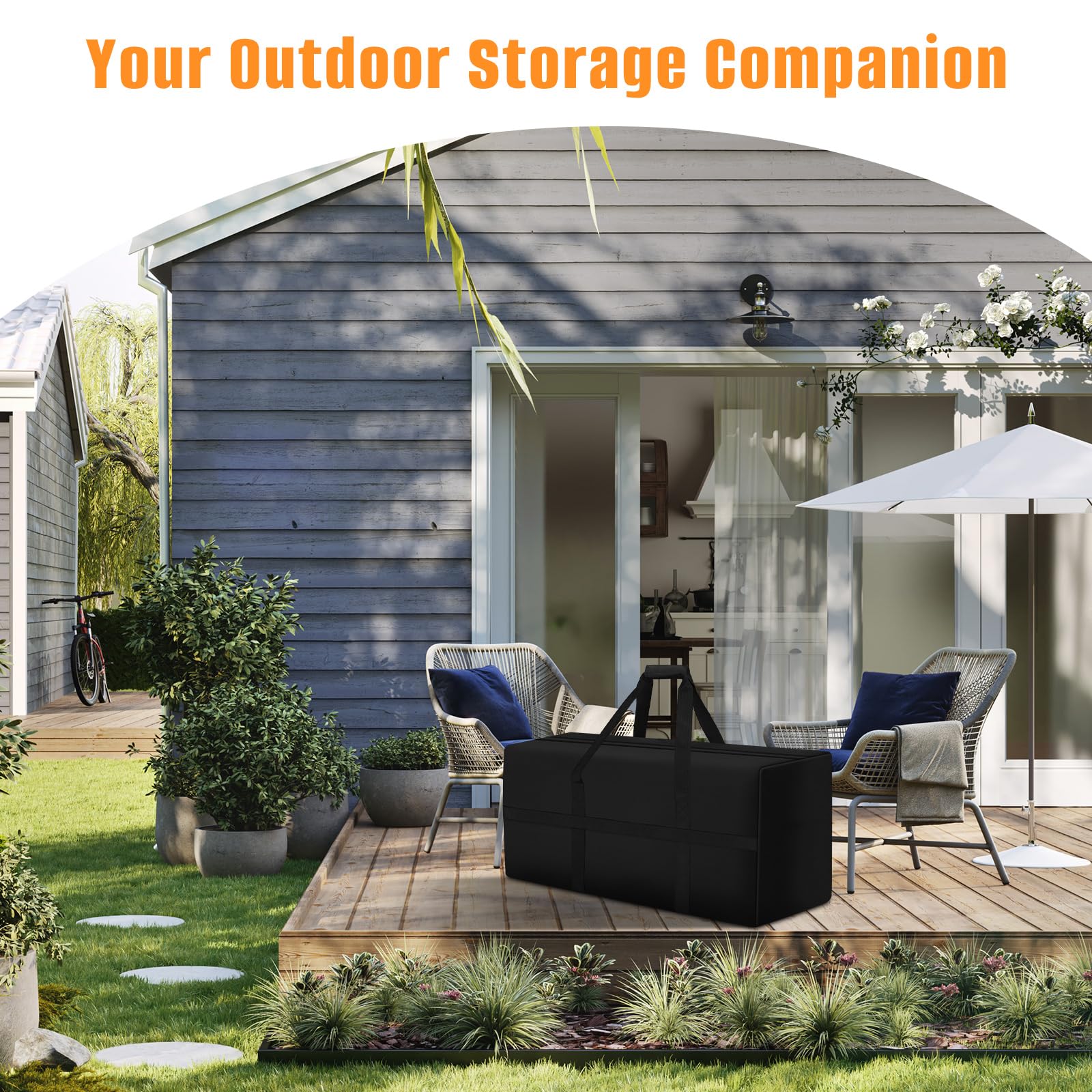 Borsa porta cuscini da giardino, 600D Oxford, 102 x 52 x 72 cm | impermeabile, con cerniera e maniglia imbottita