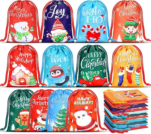 Honoson 24 bolsas de regalo con cordón de Navidad, bolsas de regalo de fiesta de Navidad, bolsas de dulces de Navidad, bolsas de golosinas de muñeco