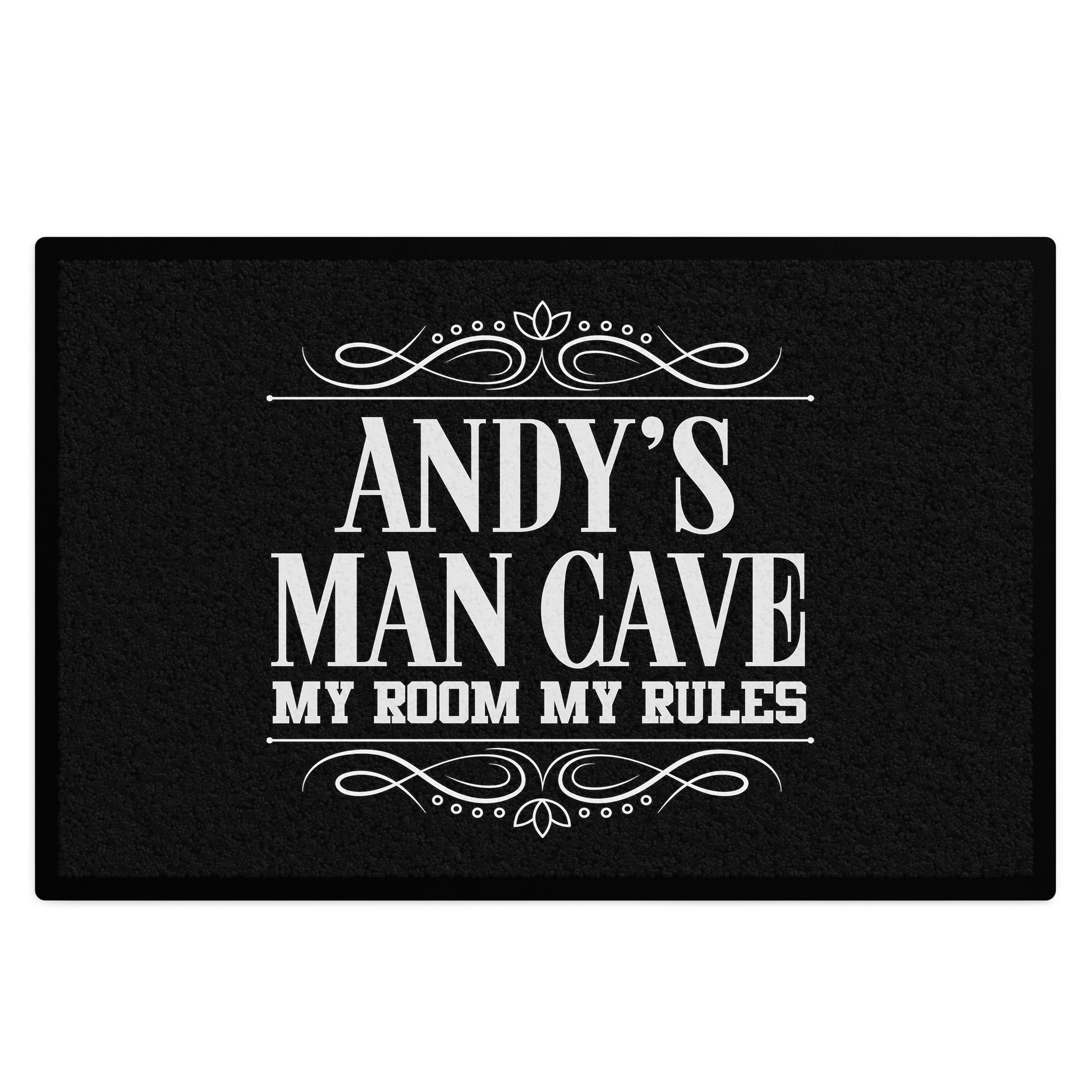 Personalised Man Cave Floor Mat Non Slip Indoor Custom Name Gaming Room Bar Doormat House Warming, 75cm x 50cm, White
