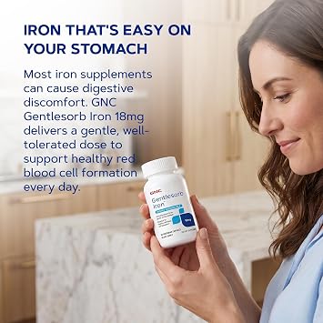 GNC Gentlesorb Iron 18mg Supplement, Supports Healthy Red Blood Cell Formation, 90 Servings
