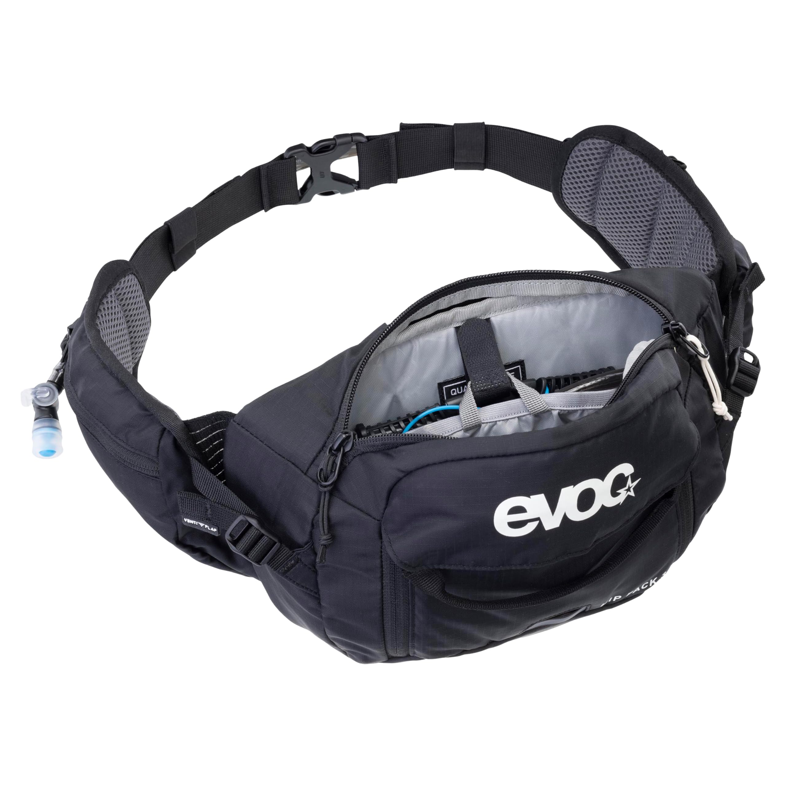EVOC Hip Pack 3 + Hydration Bladder 1.5 Hip Bag with Hydration Bladder (riñonera compacta con Bolsa de Agua, Ajuste óptimo, Volumen: 3 litros), Negro