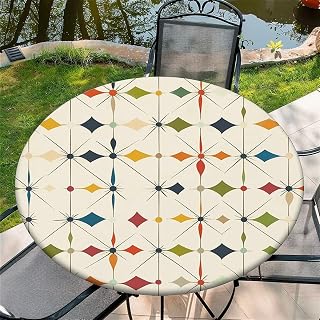 Round Table Cover for Round Tables 36"-70", Fitted Tablecloth with Elastic for Indoor Outdoor Party Holiday, 60inch, Geometry