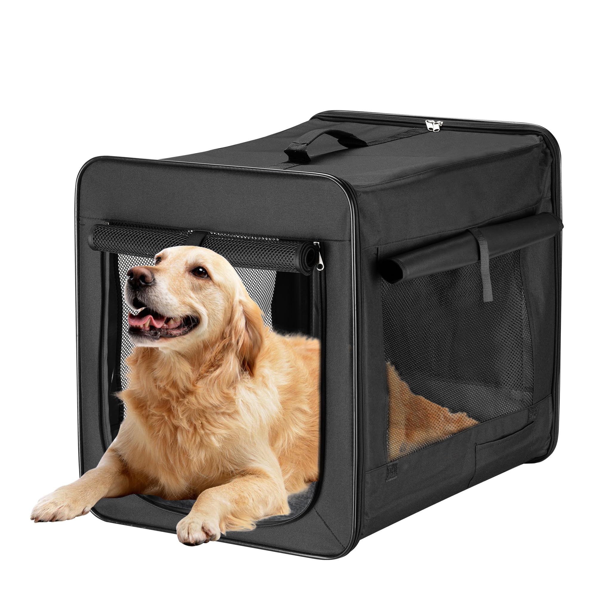 Wiltec Caisse de Transport Pliable pour Animaux domestiques - Taille XXL / 106 x 71 x 81 cm - capacité Max. 35 kg - Couleur Noire - avec Coussin - pour Voyage avec Chiens Chats Animaux domestiques